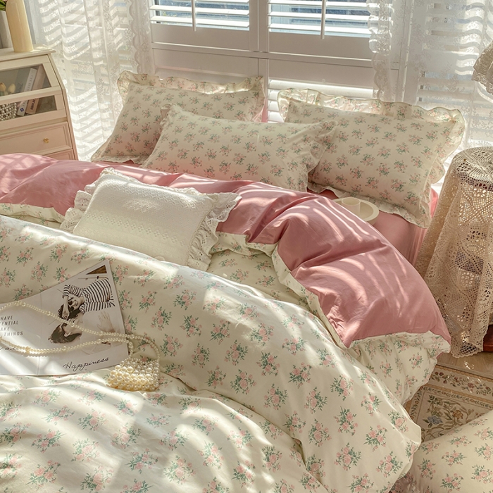 91家纺网 家纺一手货源 找家纺 潮邦 2025新款13372全棉韩式花卉四件套【含买家秀】 少女心