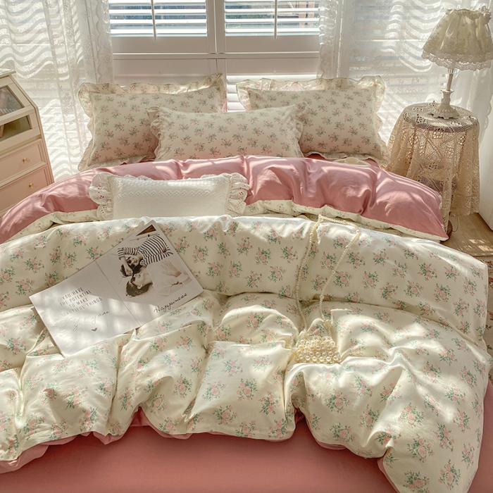 91家纺网 家纺一手货源 找家纺 潮邦 2025新款13372全棉韩式花卉四件套【含买家秀】 少女心