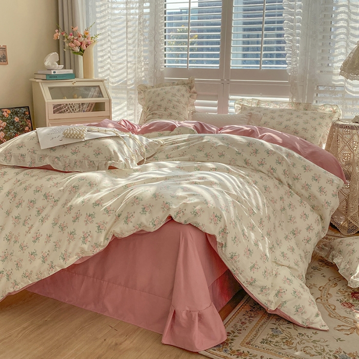 91家纺网 家纺一手货源 找家纺 潮邦 2025新款13372全棉韩式花卉四件套【含买家秀】 少女心