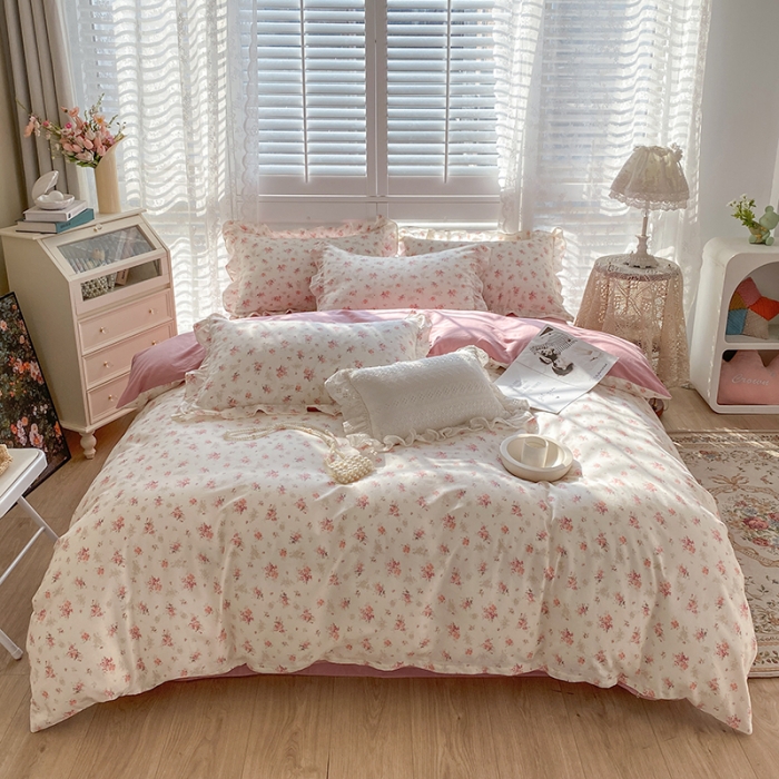 91家纺网 家纺一手货源 找家纺 潮邦 2025新款13372全棉韩式花卉四件套【含买家秀】 屋顶花园