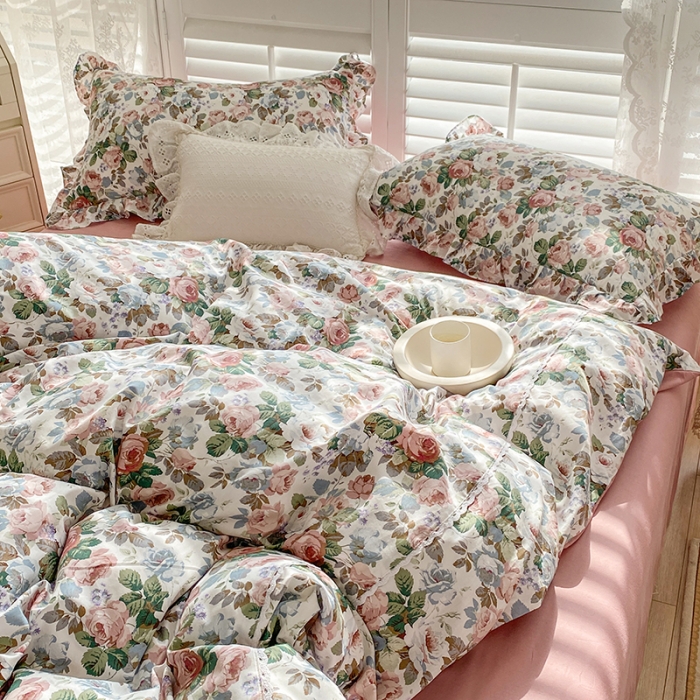 91家纺网 家纺一手货源 找家纺 潮邦 2025新款13372全棉韩式花卉四件套【含买家秀】 香雪兰