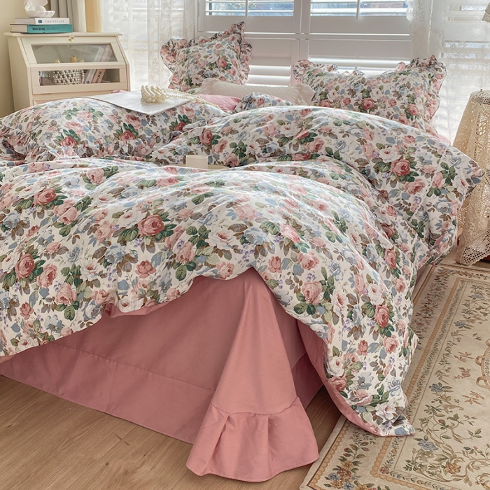 91家纺网 家纺一手货源 找家纺 潮邦 2025新款13372全棉韩式花卉四件套【含买家秀】 香雪兰