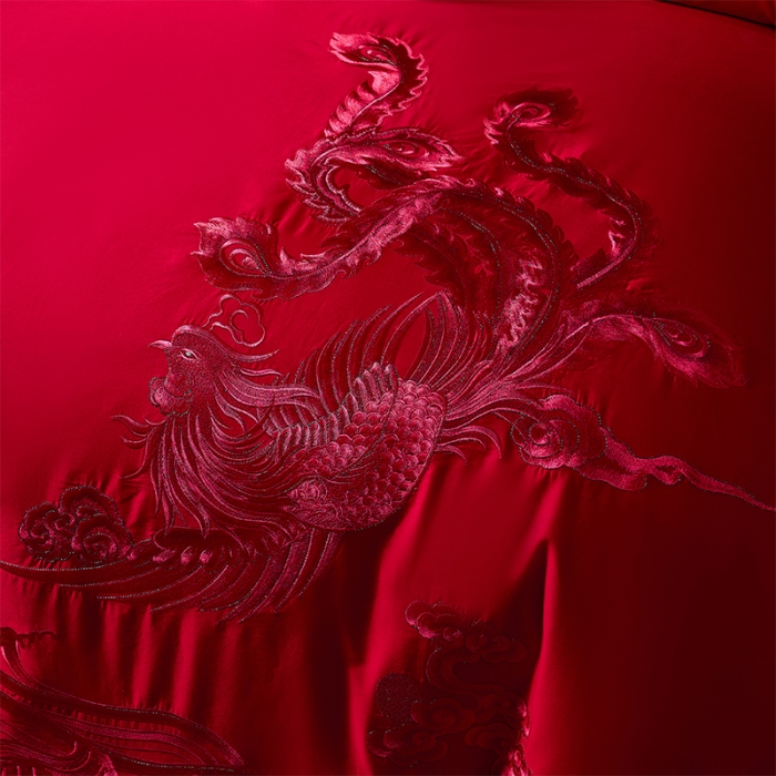 91家纺网 家纺一手货源 找家纺 振翼 2025新款140s贡缎天丝刺绣四件套 多件套 龙凤呈祥