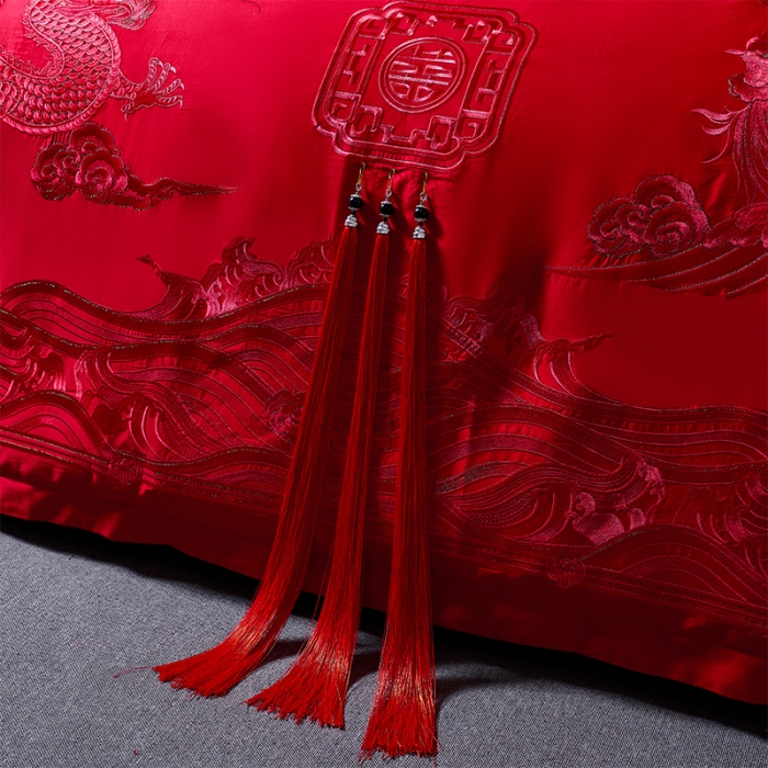91家纺网 家纺一手货源 找家纺 振翼 2025新款140s贡缎天丝刺绣四件套 多件套 龙凤呈祥