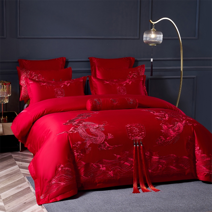 91家纺网 家纺一手货源 找家纺 振翼 2025新款140s贡缎天丝刺绣四件套 多件套 龙凤呈祥