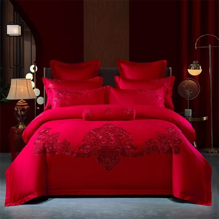 91家纺网 家纺一手货源 找家纺 振翼 2025新款140s贡缎天丝刺绣四件套 多件套 十里红妆