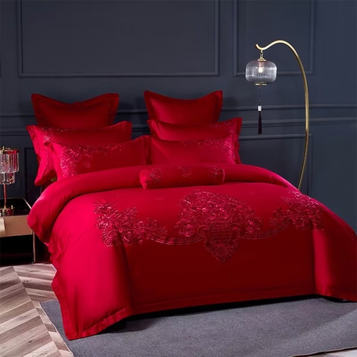 91家纺网 家纺一手货源 找家纺 振翼 2025新款140s贡缎天丝刺绣四件套 多件套 十里红妆