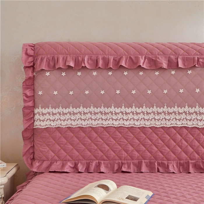 91家纺网 家纺一手货源 找家纺 十个点 2024新款全棉公主夹棉床头罩 豆沙色