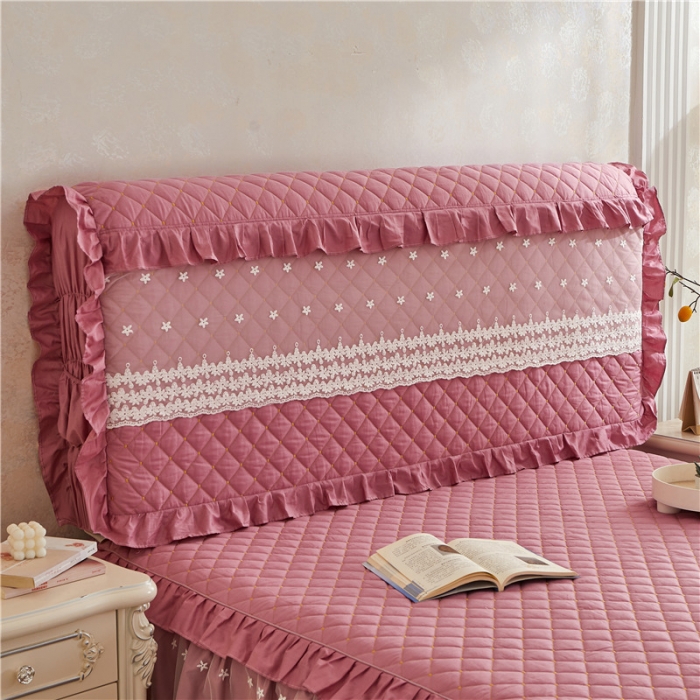 91家纺网 家纺一手货源 找家纺 十个点 2024新款全棉公主夹棉床头罩 豆沙色