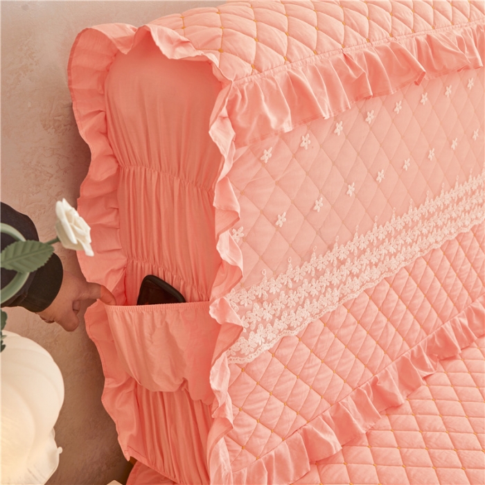 91家纺网 家纺一手货源 找家纺 十个点 2024新款全棉公主夹棉床头罩 粉色