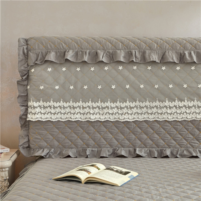 91家纺网 家纺一手货源 找家纺 十个点 2024新款全棉公主夹棉床头罩 灰色