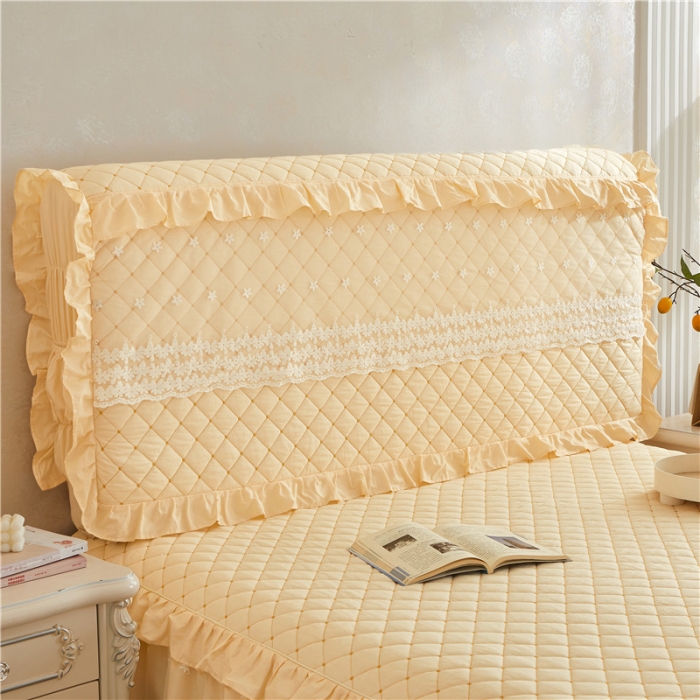 91家纺网 家纺一手货源 找家纺 十个点 2024新款全棉公主夹棉床头罩 米黄色