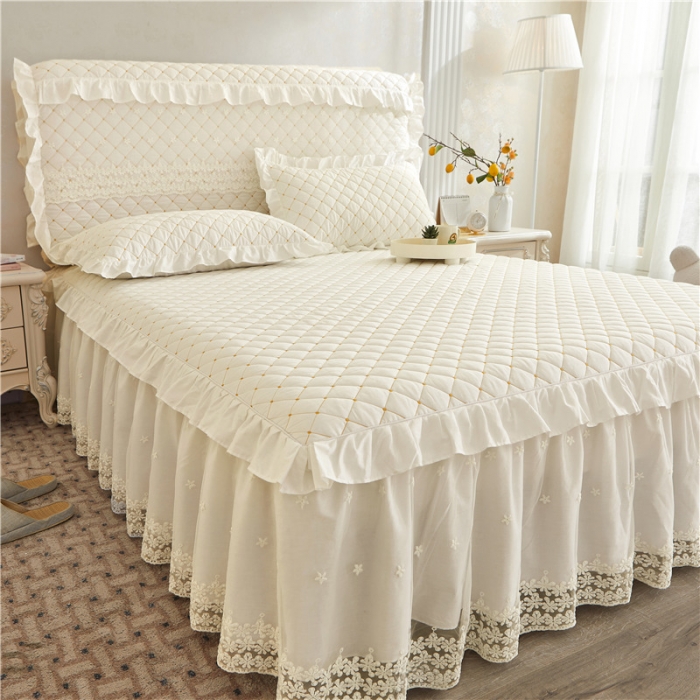 91家纺网 家纺一手货源 找家纺 十个点 2024新款全棉公主夹棉单床裙 白色