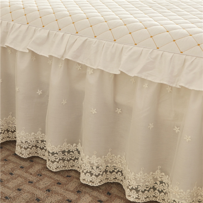 91家纺网 家纺一手货源 找家纺 十个点 2024新款全棉公主夹棉单床裙 白色