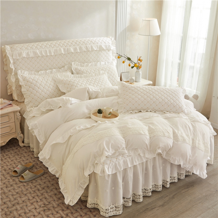 91家纺网 家纺一手货源 找家纺 （总）十个点 2024新款全棉公主夹棉床裙四件套