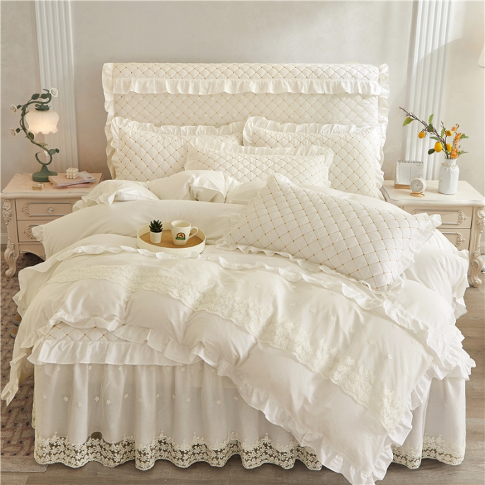 91家纺网 家纺一手货源 找家纺 （总）十个点 2024新款全棉公主夹棉床裙四件套