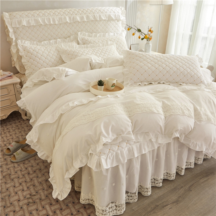 91家纺网 家纺一手货源 找家纺 （总）十个点 2024新款全棉公主夹棉床裙四件套