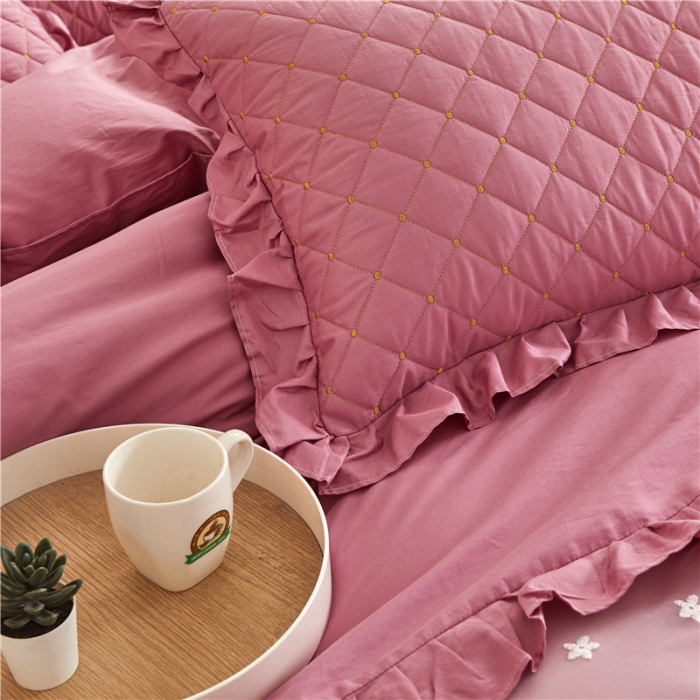 91家纺网 家纺一手货源 找家纺 十个点 2024新款全棉公主夹棉床裙四件套 豆沙色