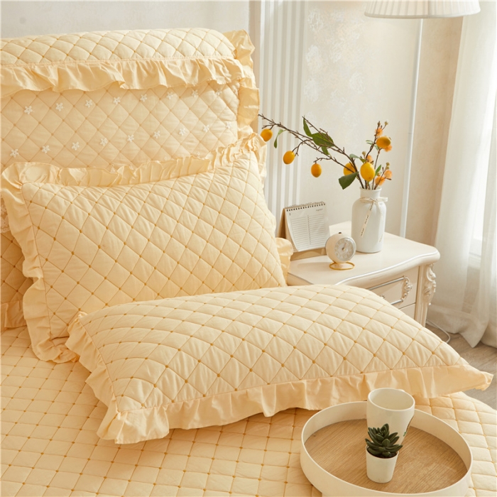 91家纺网 家纺一手货源 找家纺 十个点 2024新款全棉公主夹棉床裙四件套 米黄色