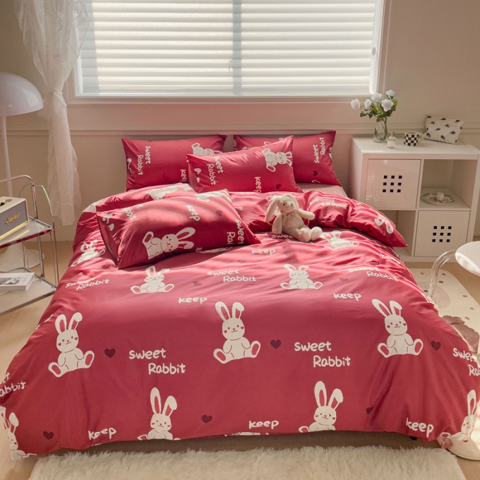 91家纺网 家纺一手货源 找家纺 (总) 金丝鸟 2023新款舒适柔软全棉四季可用四件套--吉祥兔