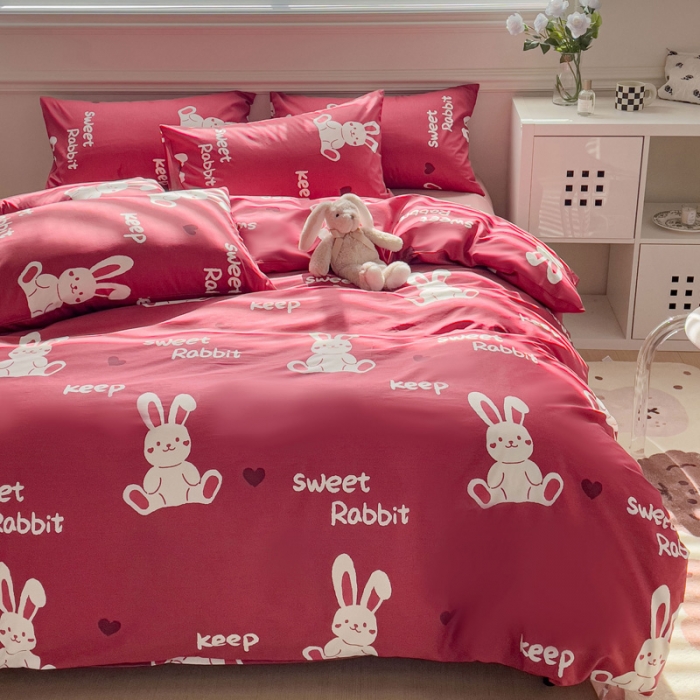 91家纺网 家纺一手货源 找家纺 (总) 金丝鸟 2023新款舒适柔软全棉四季可用四件套--吉祥兔