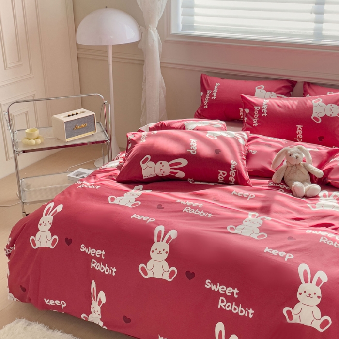 91家纺网 家纺一手货源 找家纺 (总) 金丝鸟 2023新款舒适柔软全棉四季可用四件套--吉祥兔