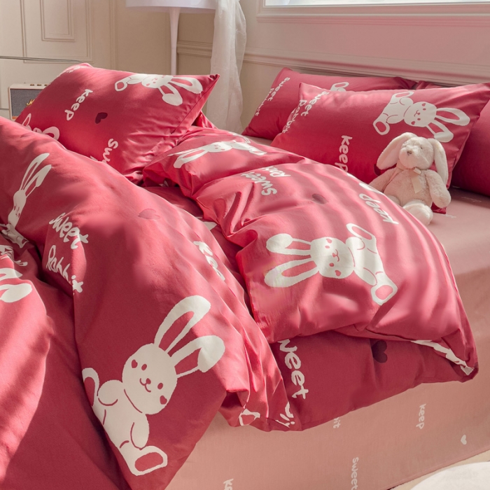 91家纺网 家纺一手货源 找家纺 (总) 金丝鸟 2023新款舒适柔软全棉四季可用四件套--吉祥兔