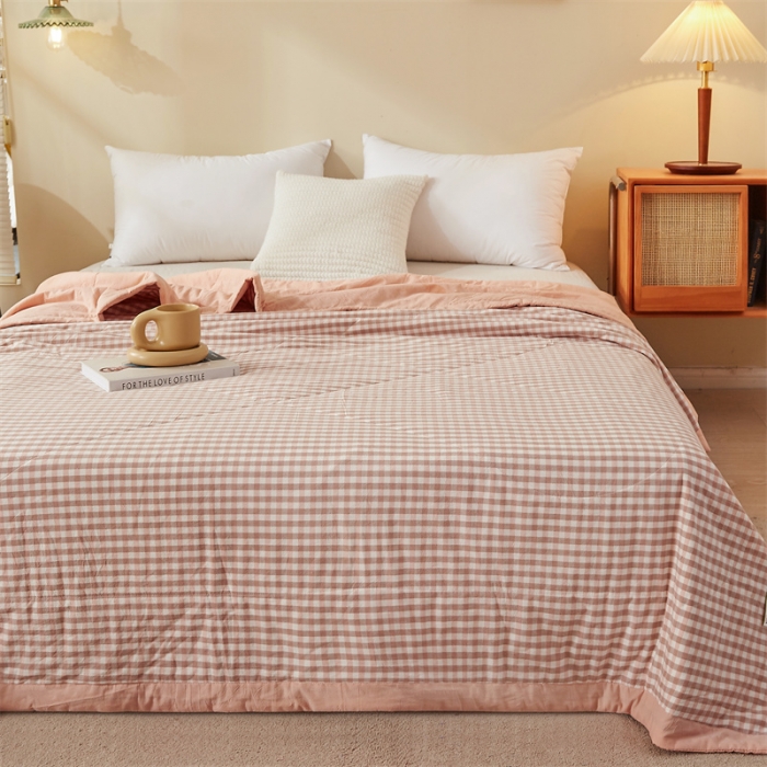 91家纺网 家纺一手货源 找家纺 悠米悠家 2025新款新疆棉花被棉花夏被水洗棉夏凉被 粉小格