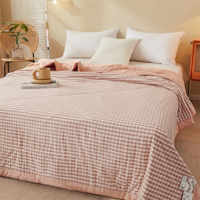 91家纺网 家纺一手货源 找家纺 悠米悠家 2025新款新疆棉花被棉花夏被水洗棉夏凉被 粉小格