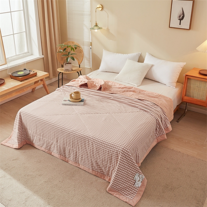 91家纺网 家纺一手货源 找家纺 悠米悠家 2025新款新疆棉花被棉花夏被水洗棉夏凉被 粉小格