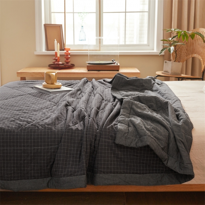 91家纺网 家纺一手货源 找家纺 悠米悠家 2025新款新疆棉花被棉花夏被水洗棉夏凉被 黑小格