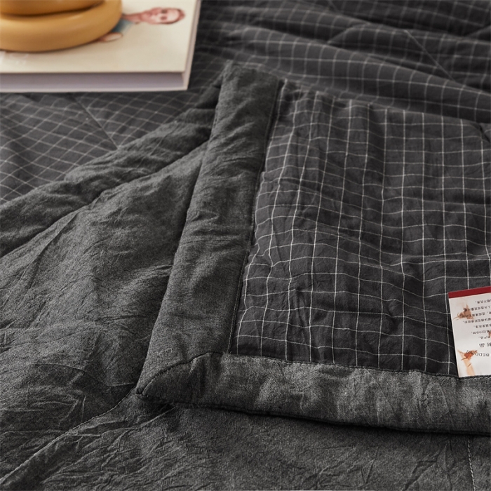 91家纺网 家纺一手货源 找家纺 悠米悠家 2025新款新疆棉花被棉花夏被水洗棉夏凉被 黑小格