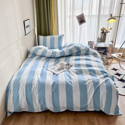 宏源家纺 2023新款天丝棉条纹系列四件套 粗蓝条