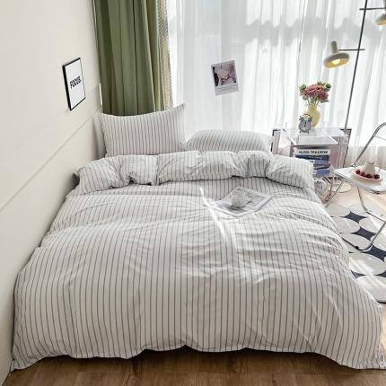 宏源家纺 2023新款天丝棉条纹系列四件套 细黑白条