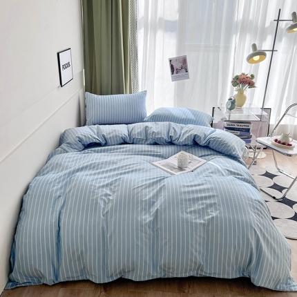 宏源家纺 2023新款天丝棉条纹系列四件套 细蓝条