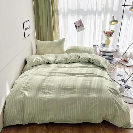 宏源家纺 2023新款天丝棉条纹系列四件套 细绿条