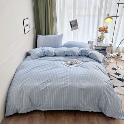 宏源家纺 2023新款天丝棉条纹系列四件套 细天蓝条