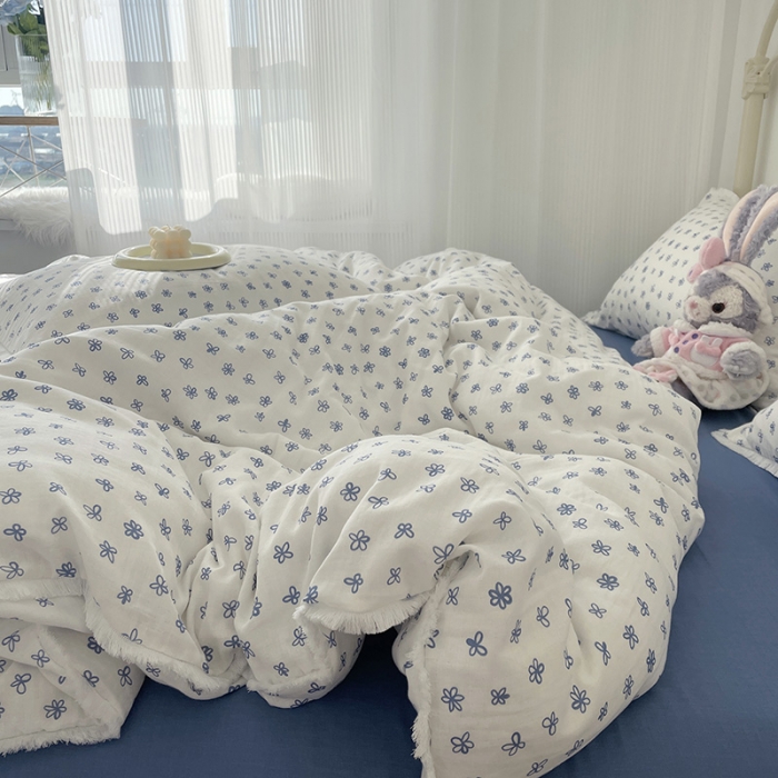 91家纺网 家纺一手货源 找家纺 (总)千朵 2022新款全棉双层纱布四件套