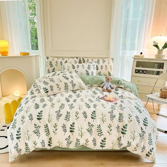 91家纺网 家纺一手货源 找家纺 星巴k家纺 2023全棉13372花卉印花简约四件套琉璃