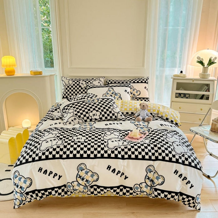 91家纺网 家纺一手货源 找家纺 星巴k家纺 2023全棉13372花卉印花简约四件套熊本熊