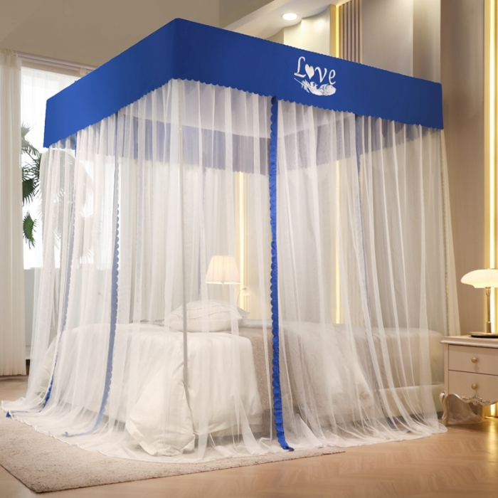 91家纺网 家纺一手货源 找家纺 初心家纺 2025新款可脱卸防尘顶蚊帐--恋家 宝石蓝