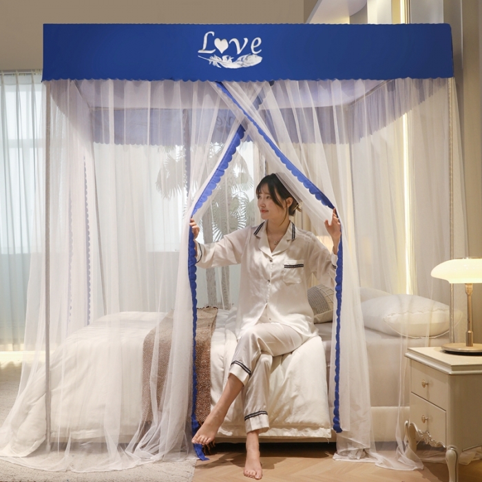 91家纺网 家纺一手货源 找家纺 初心家纺 2025新款可脱卸防尘顶蚊帐--恋家 宝石蓝