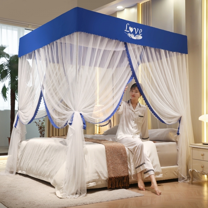 91家纺网 家纺一手货源 找家纺 初心家纺 2025新款可脱卸防尘顶蚊帐--恋家 宝石蓝