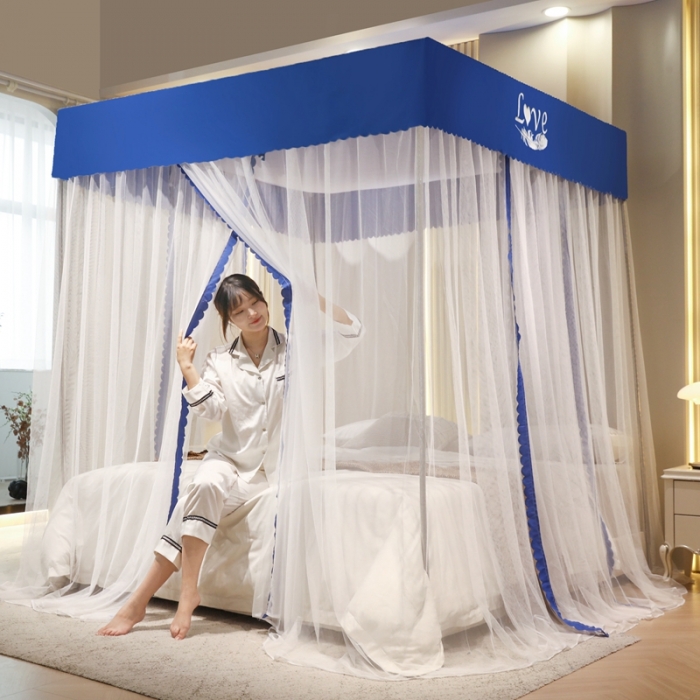 91家纺网 家纺一手货源 找家纺 初心家纺 2025新款可脱卸防尘顶蚊帐--恋家 宝石蓝