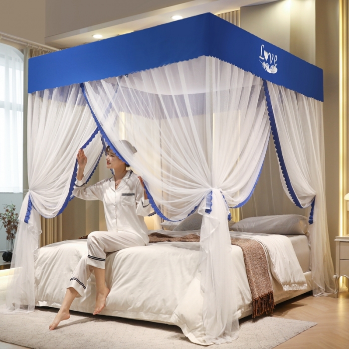 91家纺网 家纺一手货源 找家纺 初心家纺 2025新款可脱卸防尘顶蚊帐--恋家 宝石蓝