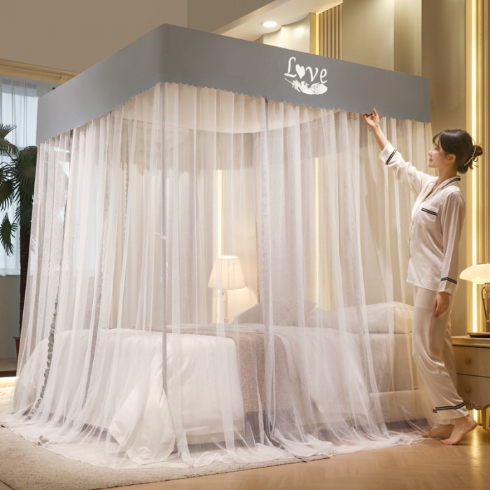 91家纺网 家纺一手货源 找家纺 初心家纺 2025新款可脱卸防尘顶蚊帐--恋家 高级灰