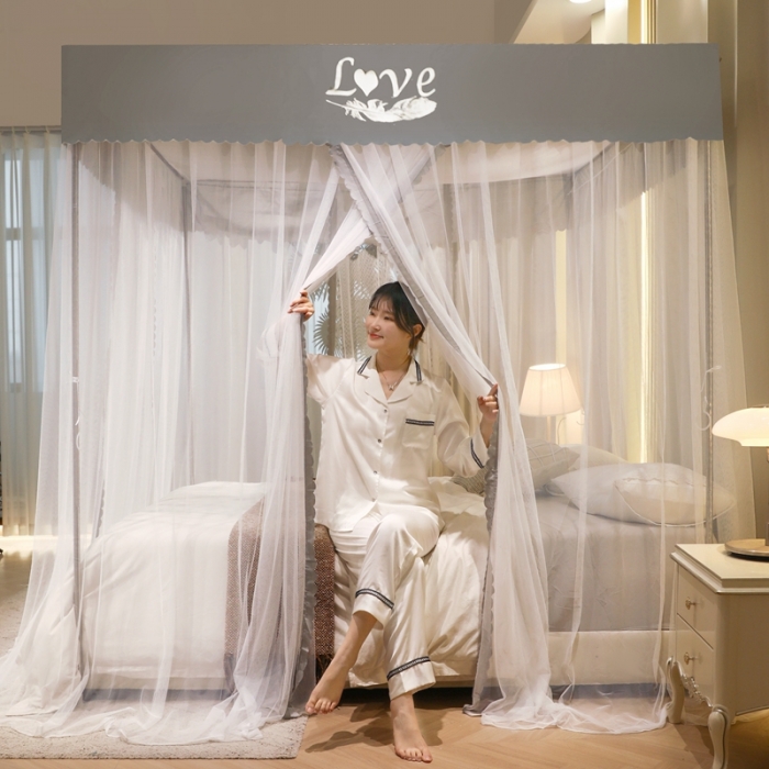 91家纺网 家纺一手货源 找家纺 初心家纺 2025新款可脱卸防尘顶蚊帐--恋家 高级灰