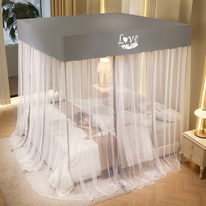 91家纺网 家纺一手货源 找家纺 初心家纺 2025新款可脱卸防尘顶蚊帐--恋家 高级灰