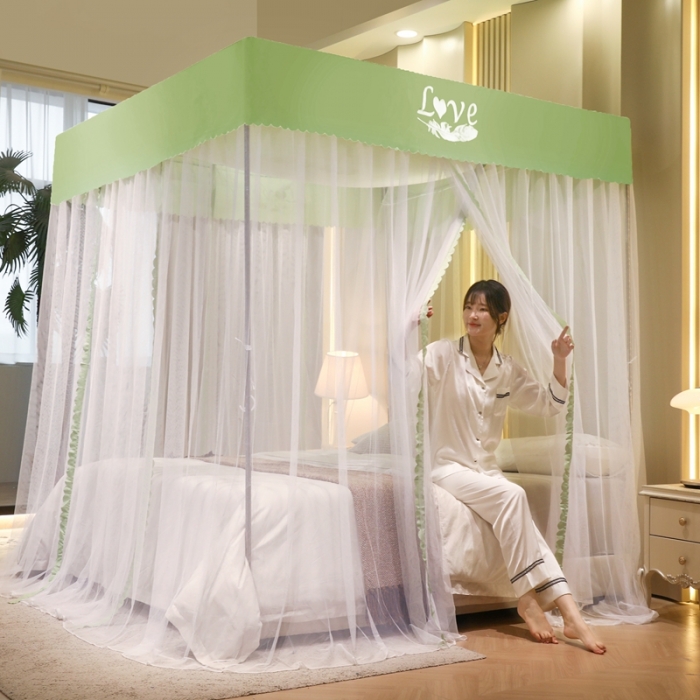 91家纺网 家纺一手货源 找家纺 初心家纺 2025新款可脱卸防尘顶蚊帐--恋家 青春绿