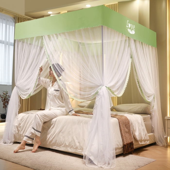 91家纺网 家纺一手货源 找家纺 初心家纺 2025新款可脱卸防尘顶蚊帐--恋家 青春绿